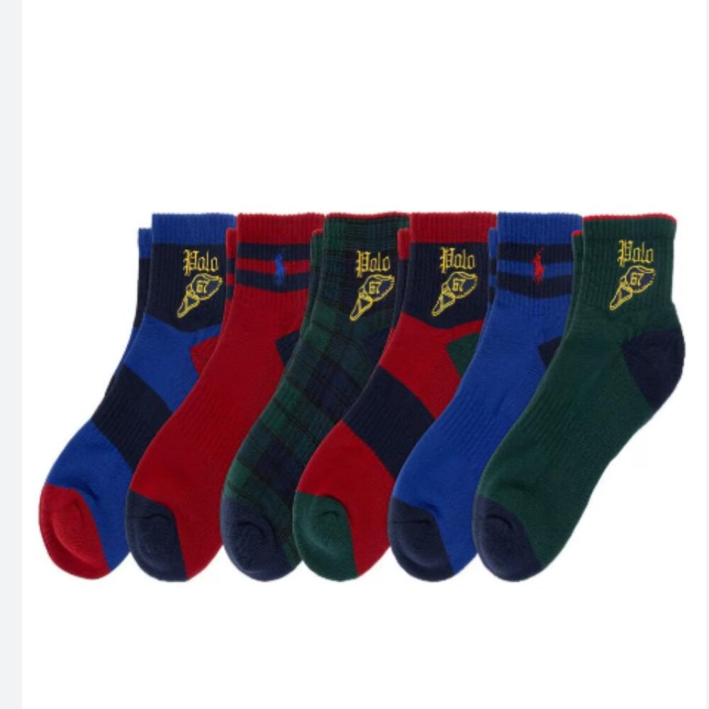 Polo by Ralph Lauren Men's Blackwatch Tartan & P-Wing Crew Socks, 6-Pack